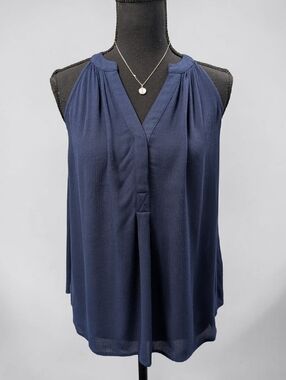 Lilly Pulitzer Navy Sleeveless Split Neck Tank XXS Boho Flowy Coastal Tunic